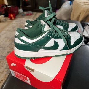 Nike Forest Green and White Low-Top Sneakers